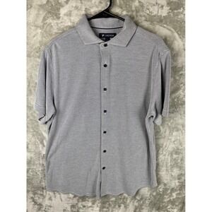 CREMIEUX Mens Short Sleeve Button Down Shirt Blue White Geometric Pattern Size L